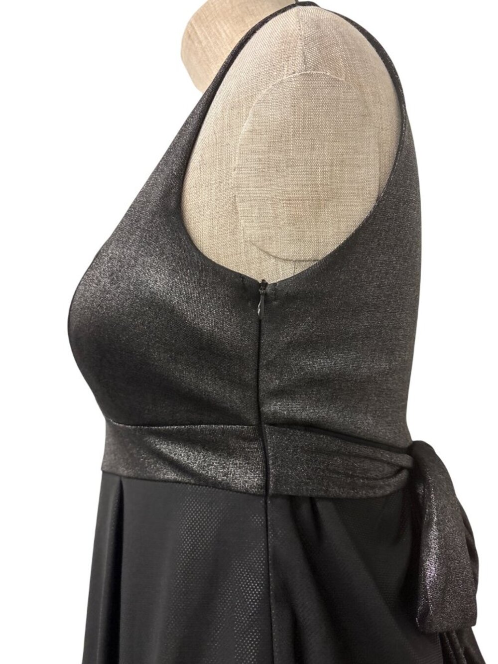 Max Rave Black Metallic Silver Empire Waist Dress With Tie-Back Design Size S - Picture 6 of 11